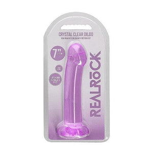Shots RealRock Crystal Clear Non-Realistic 7 in Dildo With Suction Cup Purple - Romantic Blessings