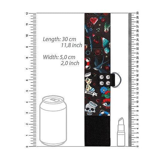 Shots Ouch! Old School Tattoo Style Adjustable Printed Velcro Ankle Cuffs Multi-Color - Romantic Blessings