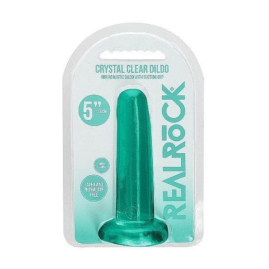 Shots RealRock Crystal Clear Non-Realistic 5 in Straight Dildo With Suction Cup Turquoise - Romantic Blessings