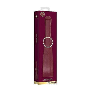 Shots Ouch! Halo Ringed Belt Flogger Burgundy - Romantic Blessings