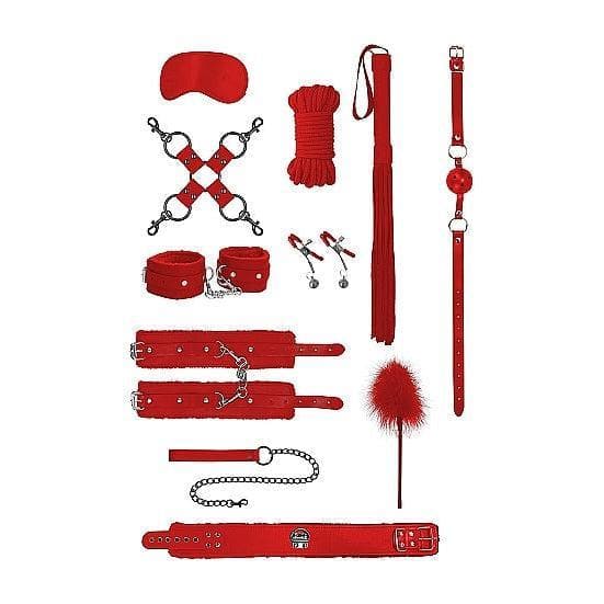 Shots Ouch! 11-Piece Intermediate Bondage Kit Red - Romantic Blessings