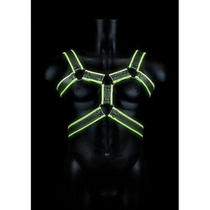 Shots Ouch! Glow in the Dark Bonded Leather Body Harness Neon Green - Romantic Blessings