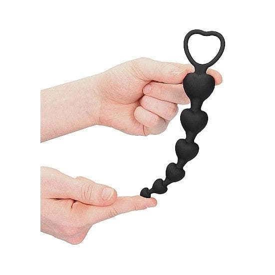 Shots Ouch! Silicone Anal Heart Beads Black - Romantic Blessings