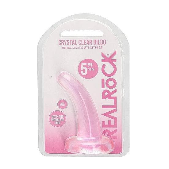 Shots RealRock Crystal Clear Non-Realistic 5 in Curved Dildo With Suction Cup Pink - Romantic Blessings