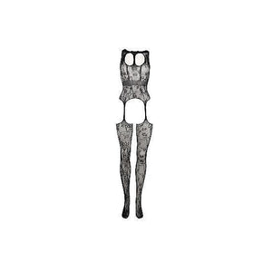 Shots Le Desir Lace Suspender Bodystocking With Round Neck Black - Romantic Blessings