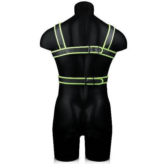 Shots Ouch! Glow in the Dark Bonded Leather Body Harness Neon Green - Romantic Blessings