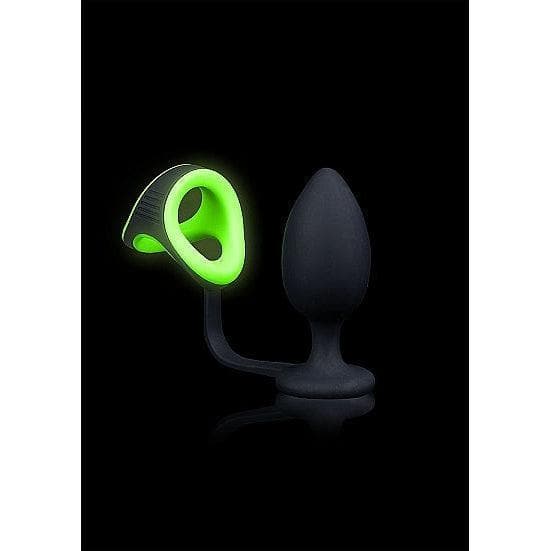 Shots Ouch! Glow in the Dark Silicone Anal Plug Penis Ring & Ball Strap Neon Green - Romantic Blessings