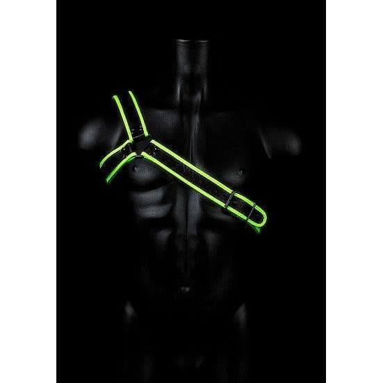 Shots Ouch! Glow in the Dark Bonded Leather Gladiator Harness Neon Green - Romantic Blessings