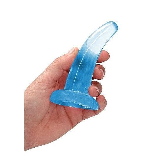 Shots RealRock Crystal Clear Non-Realistic 5 in Curved Dildo With Suction Cup Blue - Romantic Blessings