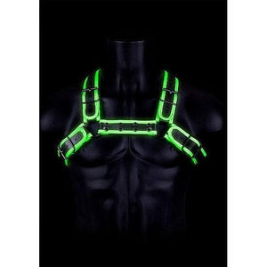 Shots Ouch! Glow in the Dark Bonded Leather Buckle Bulldog Harness Neon Green - Romantic Blessings