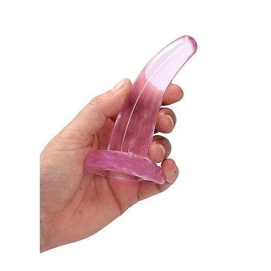 Shots RealRock Crystal Clear Non-Realistic 5 in Curved Dildo With Suction Cup Pink - Romantic Blessings