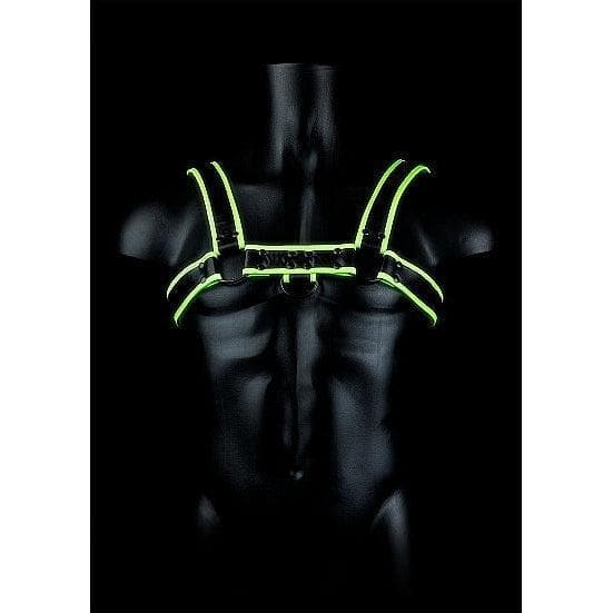 Shots Ouch! Glow in the Dark Bonded Leather Chest Bulldog Harness Neon Green - Romantic Blessings