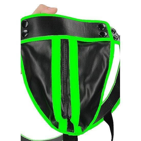 Shots Ouch! Glow in the Dark Bonded Leather Striped Jock Strap Neon Green - Romantic Blessings