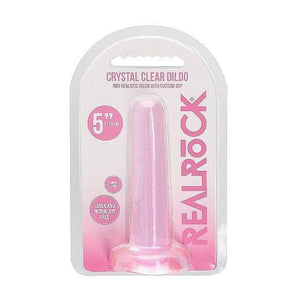 Shots RealRock Crystal Clear Non-Realistic 5 in Straight Dildo With Suction Cup Pink - Romantic Blessings