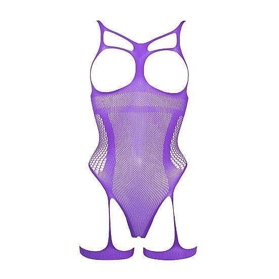 Shots Le Desir Bliss Open Cup Strappy Gartered Fishnet Teddy Purple - Romantic Blessings