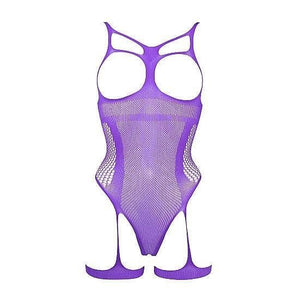 Shots Le Desir Bliss Open Cup Strappy Gartered Fishnet Teddy Purple - Romantic Blessings