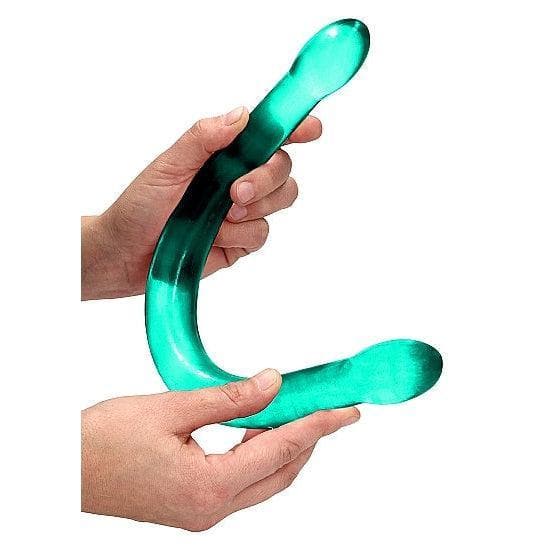 Shots RealRock Crystal Clear Non-Realistic 17 in Double Dildo Turquoise - Romantic Blessings