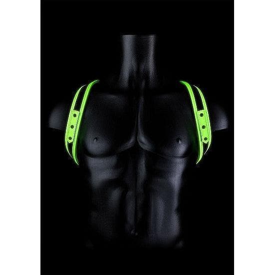Shots Ouch! Glow in the Dark Bonded Leather Sling Harness Neon Green - Romantic Blessings
