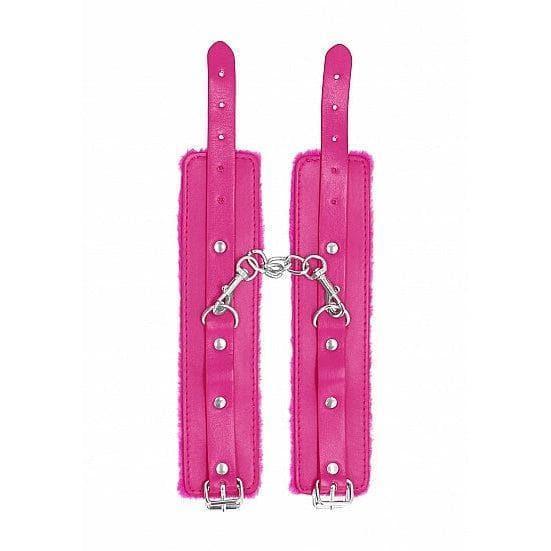 Shots Ouch! Premium Plush Leather Adjustable Wrist Cuffs Pink - Romantic Blessings