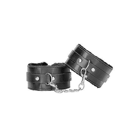 Shots Ouch! Black & White Adjustable Plush Bonded Leather Ankle Cuffs Black - Romantic Blessings
