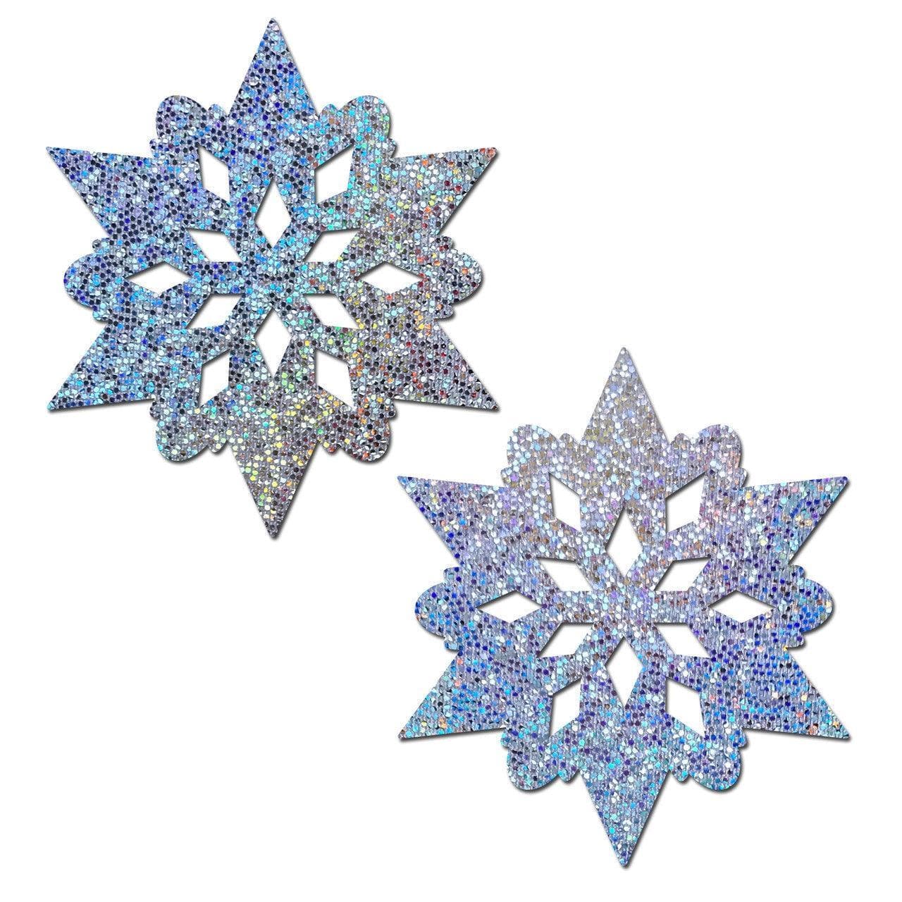 Pastease Silver Glitter Snowflakes Nipple Pasties - Romantic Blessings